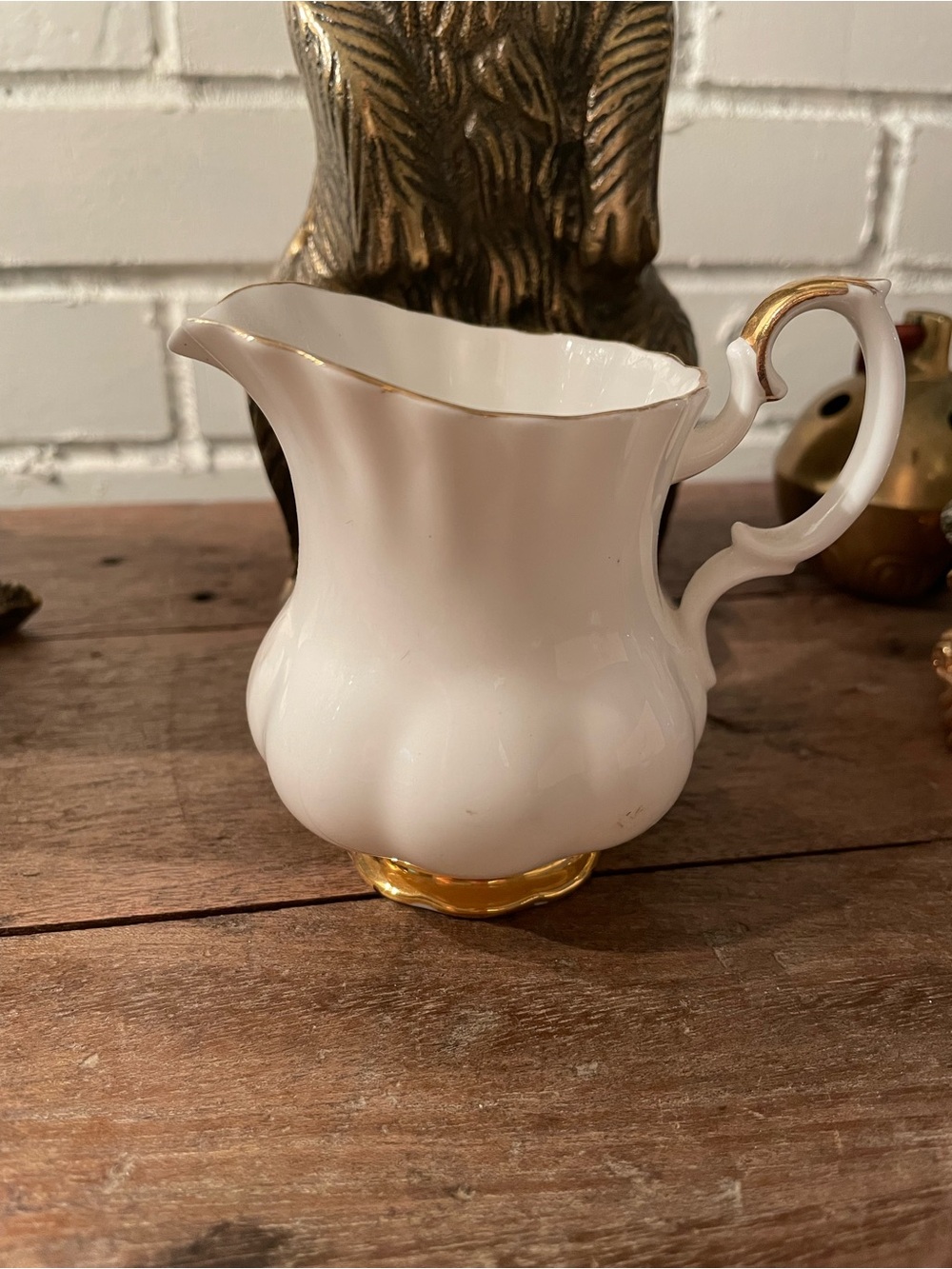Royal Albert Val D'Or Bone China Creamer White & Gold Trim Glossy Handle England